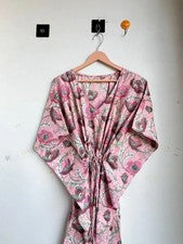 Pink Kitty Kaftan, Vestido de Baño de Algodón Indio Para Mujer Ropa de Moda Caftán