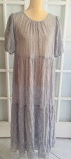 VESTIDO ZARA BORDADO GRIS CLARO Midi Riffled Manga Corta Talla S O1594D