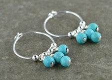Pendientes de aro de piedra preciosa turquesa Boho y plata esterlina de 15 mm caja de regalo - reales