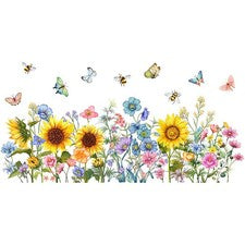 Pegatina de pared refrescante botánica flor girasol mariposa para decoración del hogar