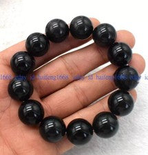 Pulsera de cuentas de piedras preciosas redondas obsidiana negra natural de 12 mm 17-23 cm