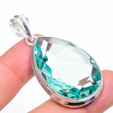 Colgante de piedras preciosas con forma de pera de topacio azul suizo hecho a mano joyería 1,9"