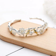 Brazalete Pájaros - Flores Plata de Ley 925 Mujer Pulsera - Brazalete