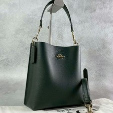 Nuevo Bolso de Hombro COACH Morie Bucket 2 Vías Bandolera Bolso de Negocios Cuero Logo Verde