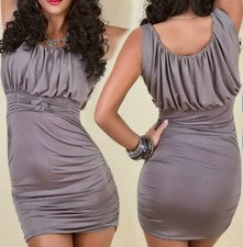 Sexy Miss Moda Mujer Girly Raff Mini Vestido Fiesta 34/36/38 Braun Top Nuevo