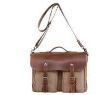 TSD BRAND Hudson Lona y Cuero Unisex Bandolera Portátil Bandolera Bolso - Caqui
