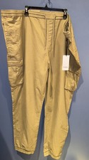 Pantalón jogger cómodo de lona caqui 54 X 31 para hombre, cintura elástica, bolsillos de carga