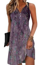 Elegante Vestido de Verano Corte A Estampado Floral Cuello en V, Púrpura, Pequeño