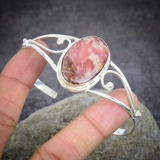 Brazalete ajustable de plata maciza 925 hecho a mano con piedras preciosas de rodocrosita