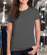 Camiseta Mujer Algodón Básico Gris Manga Corta Cuello Redondo Talla M Gildan