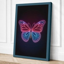 Arte de pared moderno en lienzo de mariposa de neón decoración del hogar listo para colgar