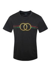 Hombre Moda Italiana Mangas Cortas Camiseta Negra Estrás por Colección VIP