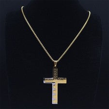 Collar de oración con colgante de acero inoxidable y titanio chapado en cruz