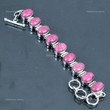 Oferta de Halloween Piedras Preciosas de Rodonita 925 Plata de Ley Nueva Cadena Pulsera Joyería