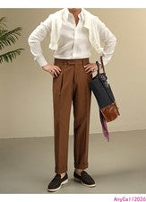 Pantalones rectos de cintura alta de moda para hombre Pantalones de negocios lisos de vestir diario