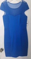 Vestido ICE para mujer 10 azul manga gorra ceñido al cuerpo lados acanalados corpiño transparente nuevo con etiquetas