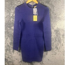 Nuevo con etiquetas Vestido de punto acanalado Designer X Torn by Ronny Kobo para mujer mediano negro/púrpura