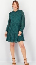 VESTIDO CITY CHIC MUJER L ENCAJE FLORAL JERSEY MANGA LARGA UN BOTÓN HALTER NUEVO