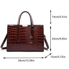 Bolso de mano vintage de cuero de gran capacidad para mujer con patrón de cocodrilo