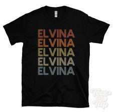 CAMISETA ELVINA ESTILO RETRO REPETIDO Hombre y Mujer Novedad Genial Nombre Regalo