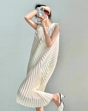 Maxi vestido suelto chaleco plisado largo sin mangas irregular arrugas para mujer
