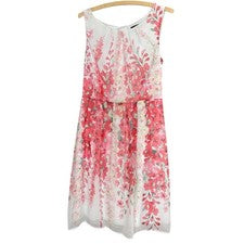 Mini vestido midi floral forrado ligero crema sin mangas de diseñador para mujer - mediano