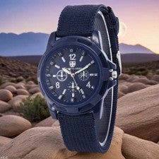 Cómodo reloj de cuarzo de aleación y correa de tela para negocios y ocio