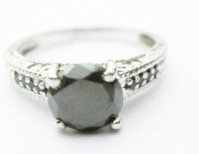 AA 1,43 ct opaco negro redondo SOLITARIO $ acento plata esterlina anillo de b...