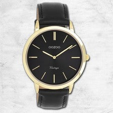 Oozoo Unisex Reloj de Pulsera Mujer Vintage Series Análogo Cuero Negro UOC20389