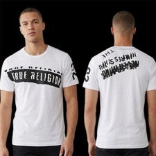 $69 TRUE RELIGION Blanco Negro STENCEL Camiseta Gráfica Manga Corta Nueva con Etiquetas