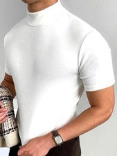 Camiseta manga corta cuello alto hombre tejido suave sofiscado color blanco