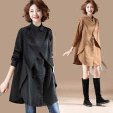 Camisa asimétrica informal manga larga cuello solapa suelta de moda de gran tamaño para mujer