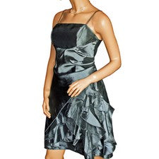 Vestido de cóctel vestido de tirantes hasta la rodilla vestido de volantes inserción de esmoquin 34/36 color plata