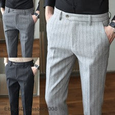 Traje Pantalones de hombre estilo británico mezcla de lana a rayas negocios informales pantalones retro