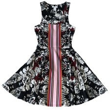Vestido Bar III para mujer XS sin mangas ajustado y acampanado sin mangas floral a rayas elástico