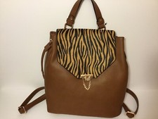 Dune London Mujer’s Nueva Mochila Cuero Estampado Animal Pelo de Becerro Marrón NUEVA