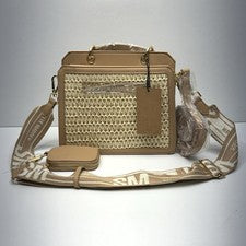 Bandolera Steve Madden para mujer beige tejida con asa superior correa desmontable
