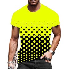 Camiseta Hombre Negro Amarillo Gradiente Lunares Manga Corta Moda Camiseta Top