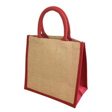 SEGUNDOS - 3 bolsas de compras de arpillera roja mediana de yute para compradores 30 x 30 x 23 cm