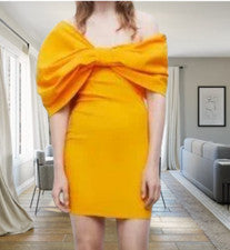ZARA Mini Vestido Elástico con Escote Asimétrico y Maxi Detalle Lazo TALLA S
