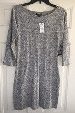 Vestido Pullover Hasta la Rodilla Express Para Mujer Talla S Gris Manga 3/4 Tejido NUEVO