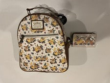 Mini Mochila y Tarjetero Floral Loungefly Pokemon AOP Pikachu and Eevee - Nuevo