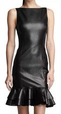 Nuevo vestido para mujer de piel de cordero genuino de cuero suave negro hecho a mano de diseñador