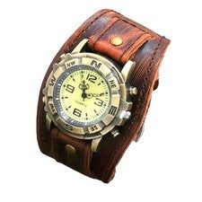Correa ancha de cuero correa punk para hombre pulsera vintage retro moda reloj pulsera