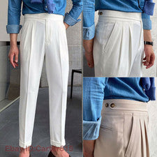 Pantalones rectos de cintura alta de negocios estilo británico vintage de Nápoles para hombre