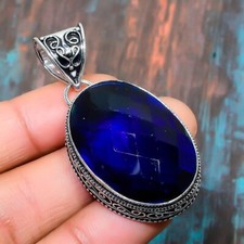 Colgante de joyería sólida de plata de ley 925 hecho a mano con piedras preciosas de topacio azul de Londres