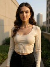Sexy Camiseta Tejida Informal Manga Larga Cuello Redondo Moda Gris Feliz S/M