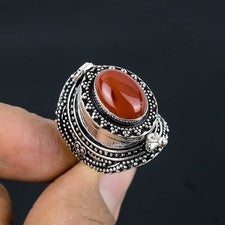 Anillo venenoso joyería plata esterlina 925 piedras preciosas cornalina talla 9 M752