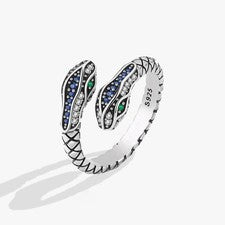 Anillo de serpiente ajustable de plata de ley 925 ojo verde circonita abierta retro regalo para mujer