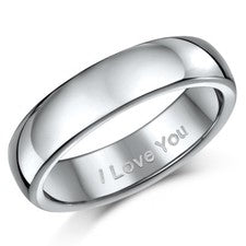 Anillo de compromiso de boda de titanio grabado ''Te amo'' banda de 5 mm para hombre/dama